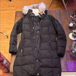 Women’s Ralph Lauren Black Long Puffer Coat with Faux Fur Hood